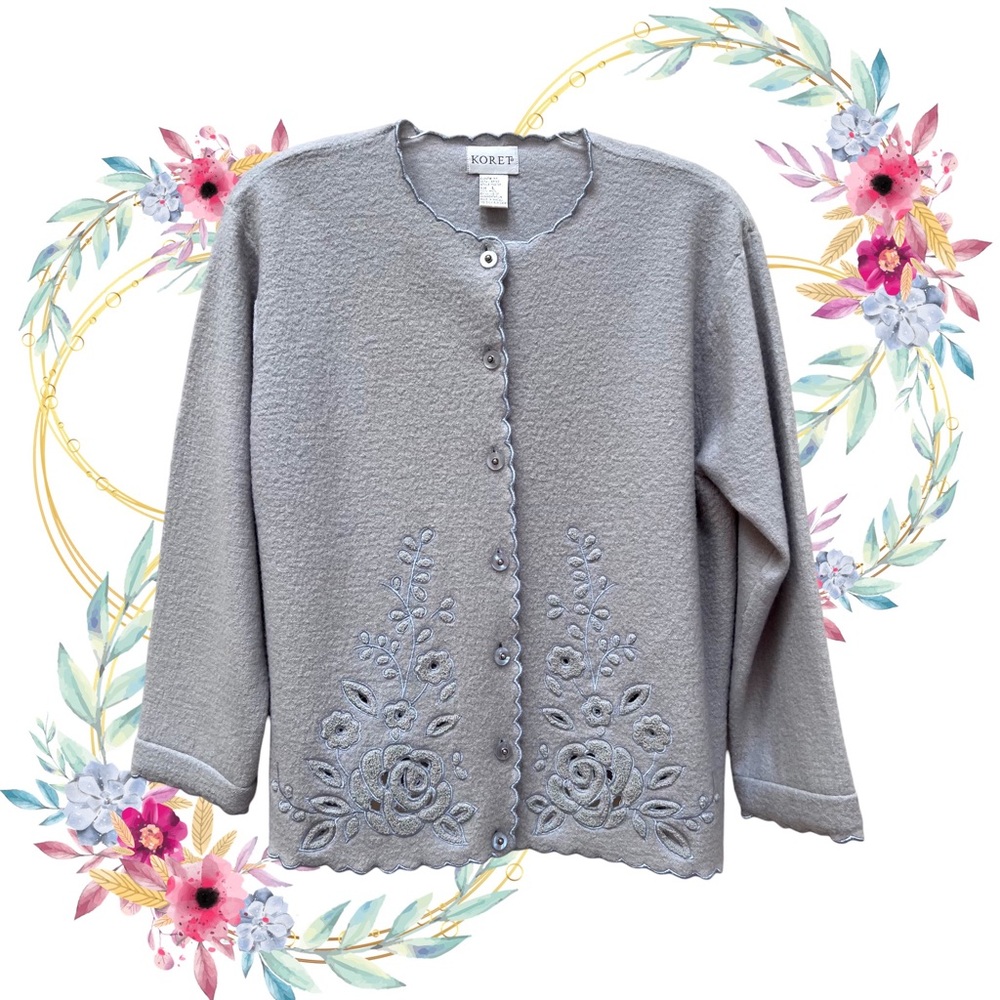 Vintage Koret Embroidered Needlework Cardigan Sweater Floral Twee Boho Lagenlook